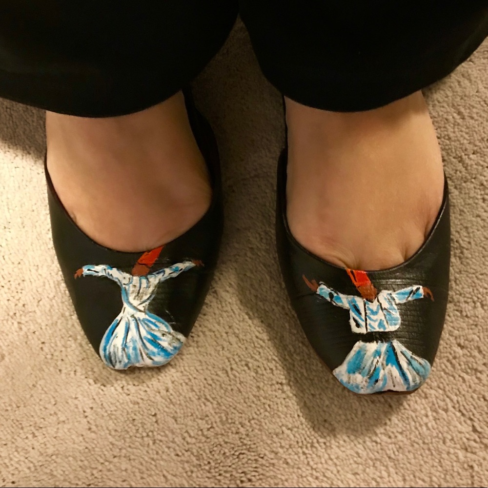 Whirling DERVISH black leather ballet flats